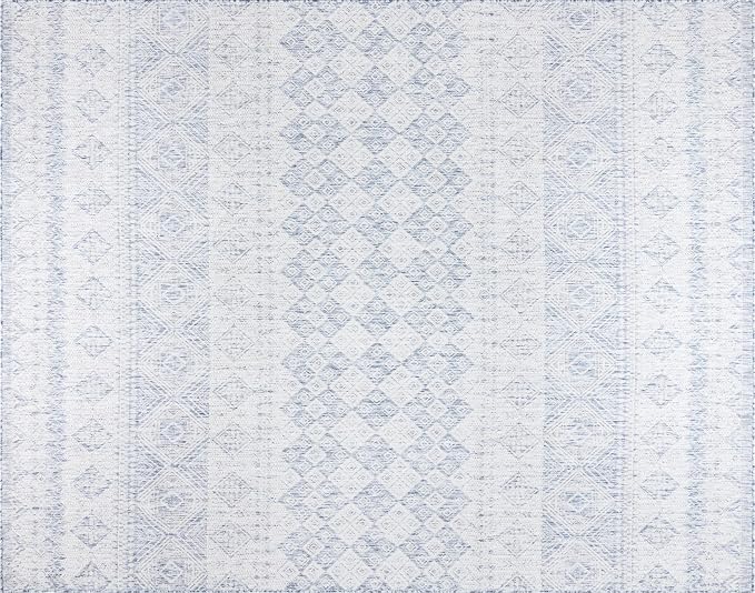 Gertmenian Indoor Outdoor Area Rug, Classic Flatweave, Moroccan Collection II, Stain & UV Resistant Carpet, Deck, Patio, Poolside & Mudroom, 8x10 Large, Vintage Blue Distressed Classic Tribal, 19499