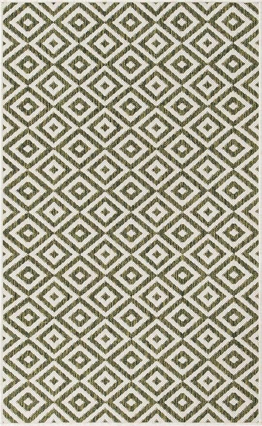 Unique Loom Outdoor Collection Area Rug - Costa Rica (3' 3" x 5' 3" Rectangle, Green/ Ivory)