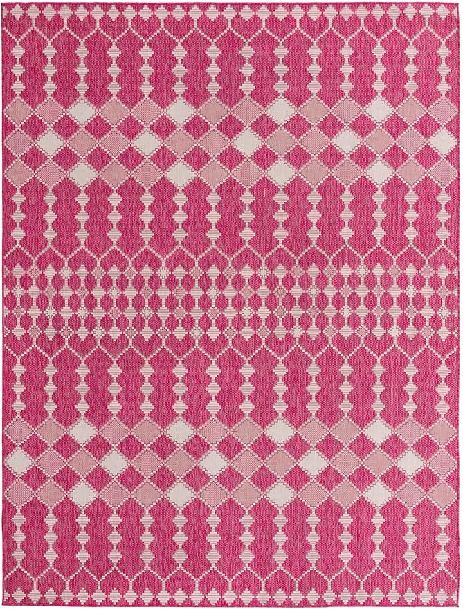 Unique Loom Outdoor Trellis Collection Area Rug - Traliccio (9' x 12' 2" Rectangle, Magenta/ Ivory)