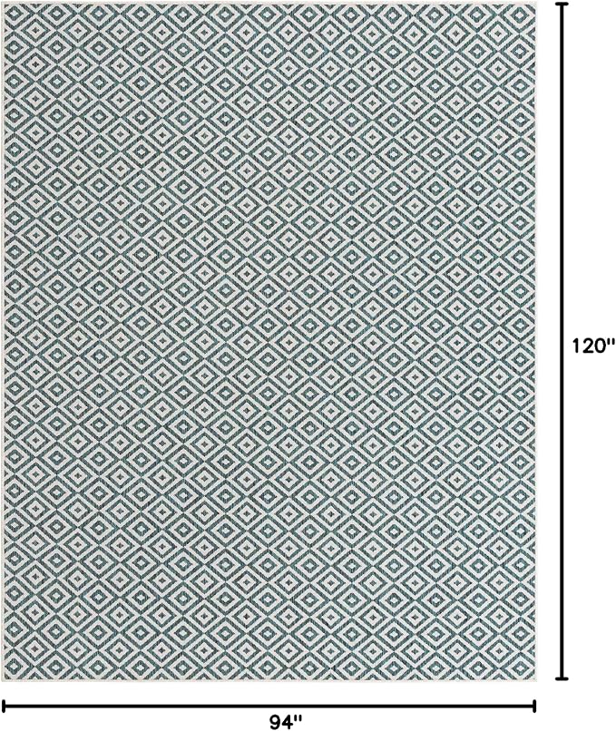 Unique Loom Outdoor Collection Area Rug - Costa Rica (7' 10" x 10' Rectangle, Teal/ Ivory)