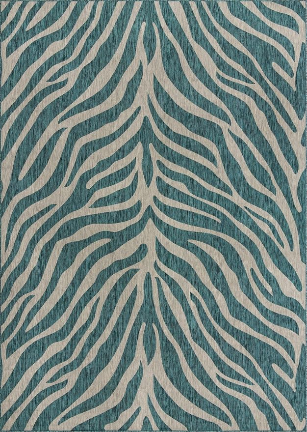 Unique Loom Outdoor Safari Collection Area Rug - Tsavo (10' x 14' 1" Rectangle, Teal/ Ivory)