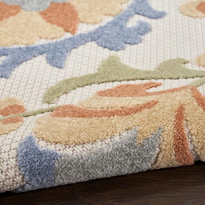 Nourison Home Aloha Ivory Blue 9' x 12' Area Rug - Easy Clean, Non Shedding, Bed Room, Living Room, Dining Room, Kitchen (9' x 12')