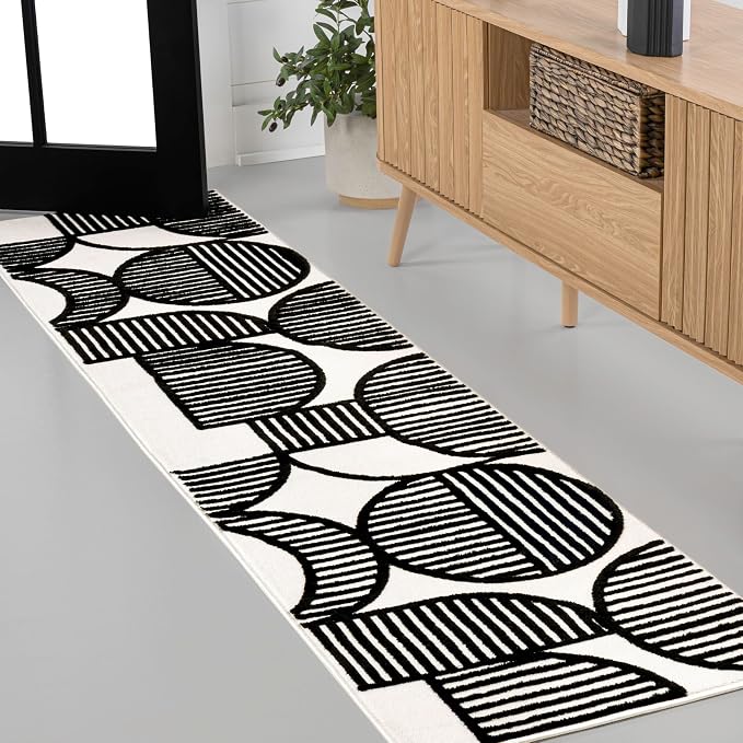 JONATHAN Y Nordby High-Low Arch Striped Black/White Runner Rug, 2x8, Indoor, Non-Shedding, Stain Resistant for Bedroom, Living Room, Kitchen (SCN104G-28)
