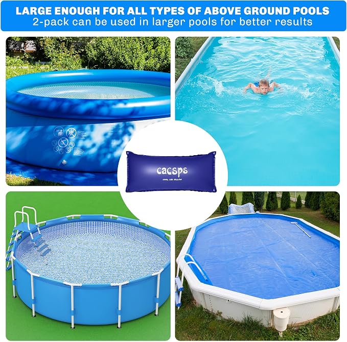CACSPS 2 Pack Pool Pillow for for Above Ground Pools, 4x8 Ft Pool Air Pillow for Closing Winter Pool Winterizing Kit for Ground Pool, 0.5mm PVC Material, 2X 16.5Ft Rope (Blue)