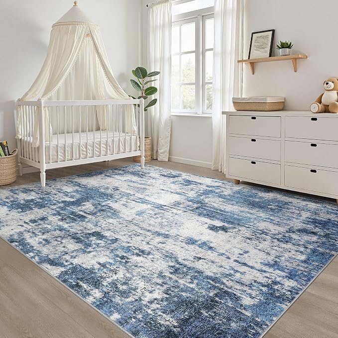 LOONGRUG 6x9 Area Rug Washable Neutral Modern Rug for Living Room Navy Gray | Abstract Soft Stain Resistant Indoor Non-Slip Carpet for Bedroom Nursery Kids Office Playroom Dining Room