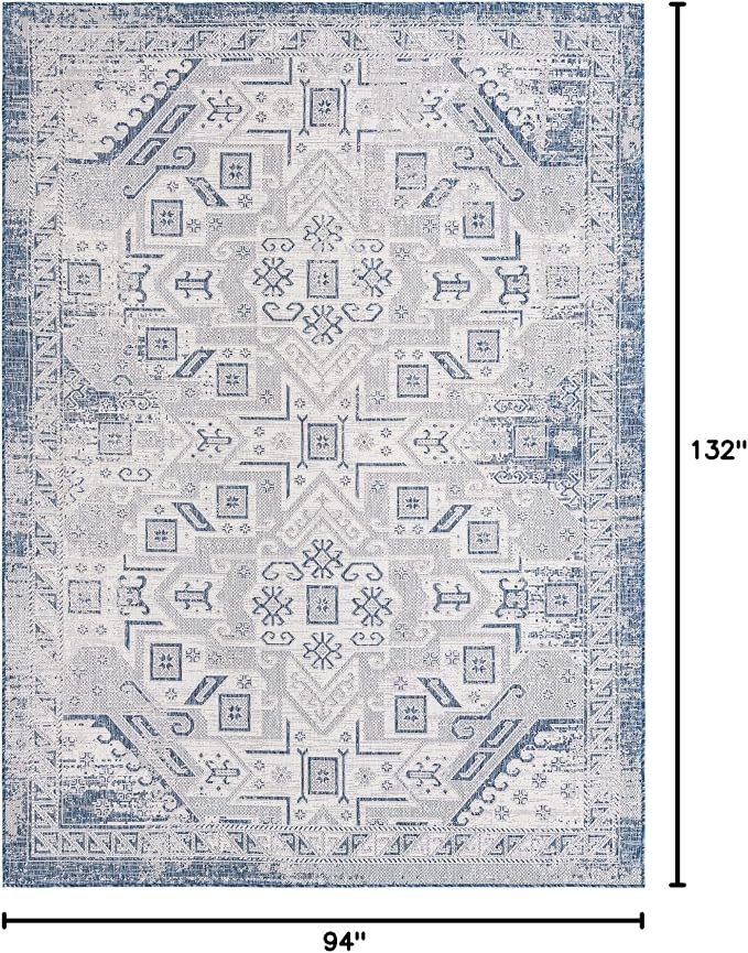 Unique Loom Outdoor Aztec Collection Area Rug - Coba (7' 10" x 11' Rectangle, Blue/ Ivory)