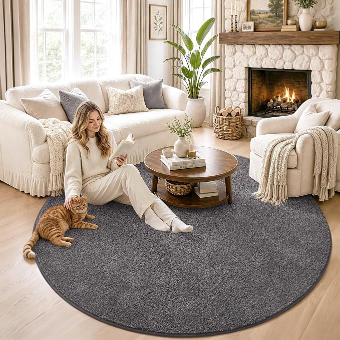 Keeko Round Area Rug 7ft for Living Room Bedroom,Soft Washable Circle Rug | Modern Indoor Memory Foam Entryway Rug Low Pile Minimalist Non Slip Rug for Kids Nursery Dorm Room Home Decor