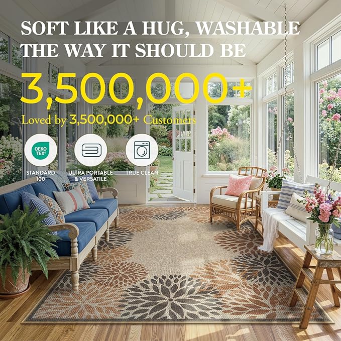 LIVEBOX Easy Jute 28''x43'' Front Porch Rug, Outdoor Non Slip Washable Kitchen Rug Modern Floral Bohemian Area Rugs Floor Hello Welcome Door Mat Carpet for Entryway Doorway(Beige 28''x43'')