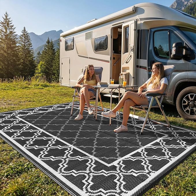 Garvee Reversible Outdoor Rug 10x14, Waterproof Outdoor Plastic Straw Rug with Interlacing Pattern, RV Mat for Picnics, Patio, Camping, Balcony, Deck, Backyard, Porch