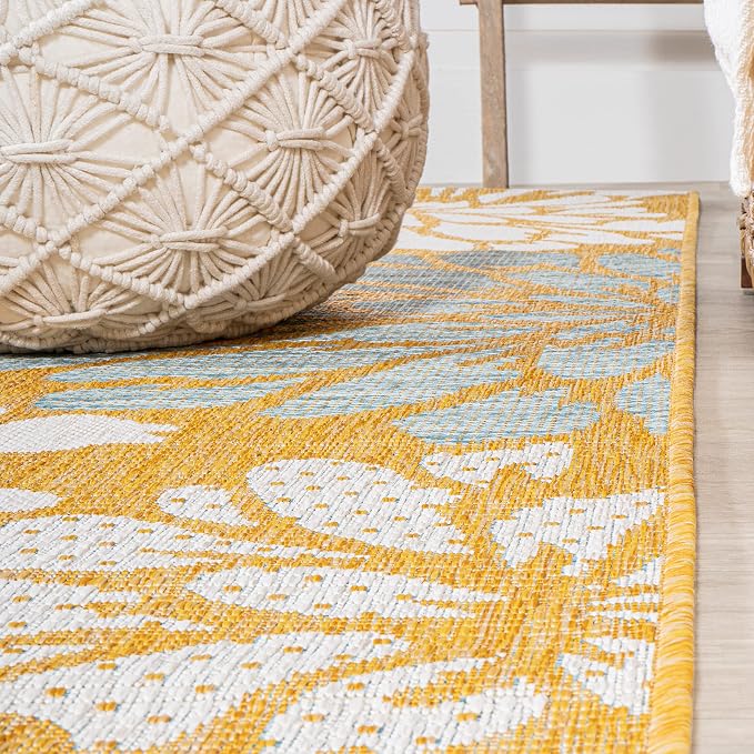 JONATHAN Y Floral Textured Weave Indoor Outdoor Area Rug 9X12 Yellow/Cream, Zinnia Modern for Backyard, Patio, Porch, Easy-Cleaning, High Traffic, Pet-Friendly, Non-Shedding (SMB110G-9)