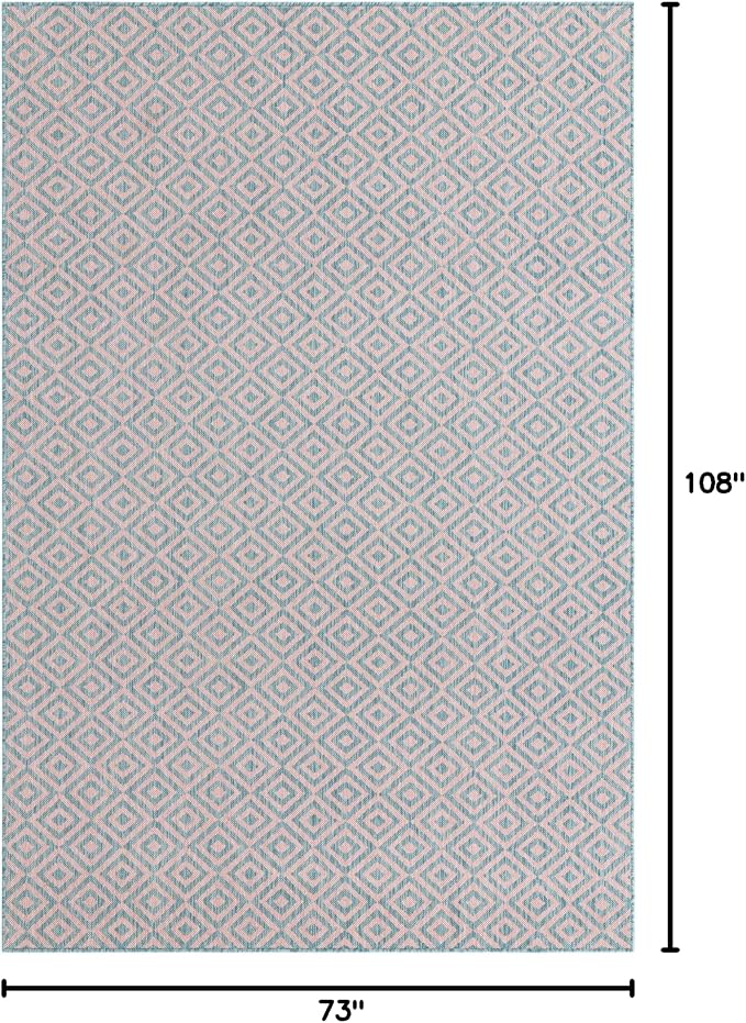 Unique Loom Jill Zarin Jill Zarin Outdoor Collection Area Rug - Costa Rica (6' 1" x 9' Rectangle, Pink and Aqua/Light Blue)