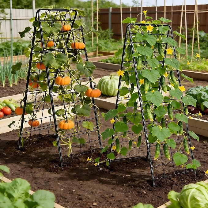 Garden Trellis for Cucumbers, 50” x 16“ Adjustable A-Frame Plant Support for Climbing Plants Outdoor, Vegetable, Flowers, 2 Pack Heavy Duty 1cm Metal Vegetable Trellis for Backyard, Raised Bed, Patio