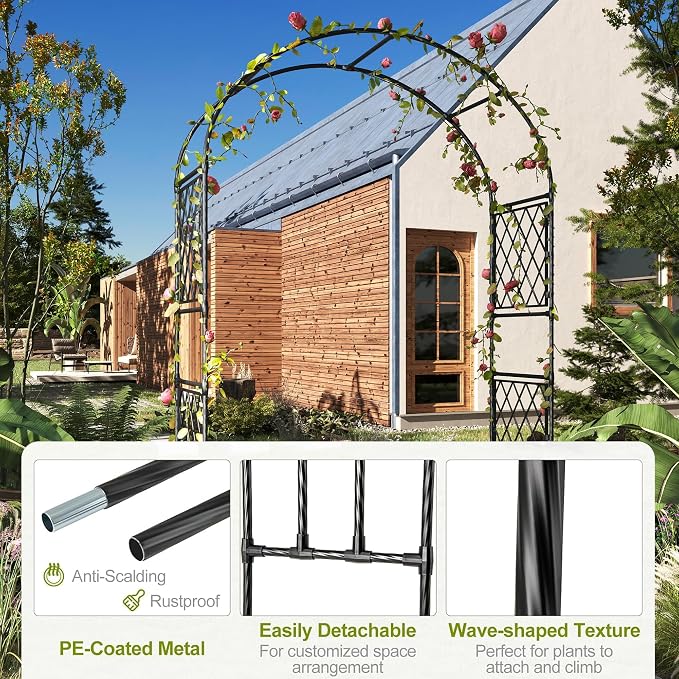 Metal Garden Arbor, 86.6" x 47" Garden Arch Trellis, for Wedding Arch Frame, Climbing Plants, Decorative Archway, Patio, Backyard, Patio, Lawn, Pathway, Seaside, Black