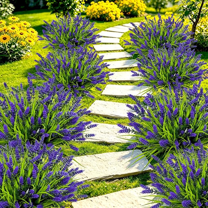 TSTWETO Artificial Plants Outdoor, 22 Bundles Fake Flowers UV Resistant Outdoor Artificial Lavender Flowers, Plastic Faux Plants for Porch Garden Planter Yard Window Box