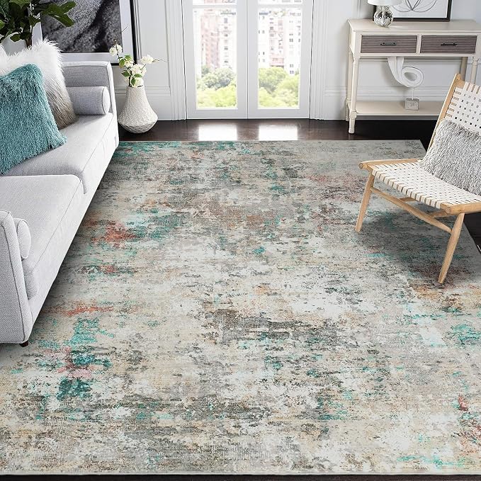 ROYHOME Modern Abstract Area Rug 10x13 Non Slip, Colorful | Non Shedding Rug Low Pile Stain Resistant for Bedroom Living Room