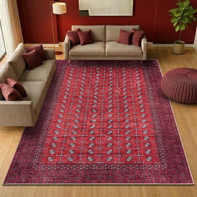 Keen Home Design Vintage Washable Area Rug, Non-Slip Low Pile, 9x12 | Machine Washable Cotton Chenille, 0.25In Low Pile, Rubber Non-Slip Back; Living Room, Bedroom, Dining Room