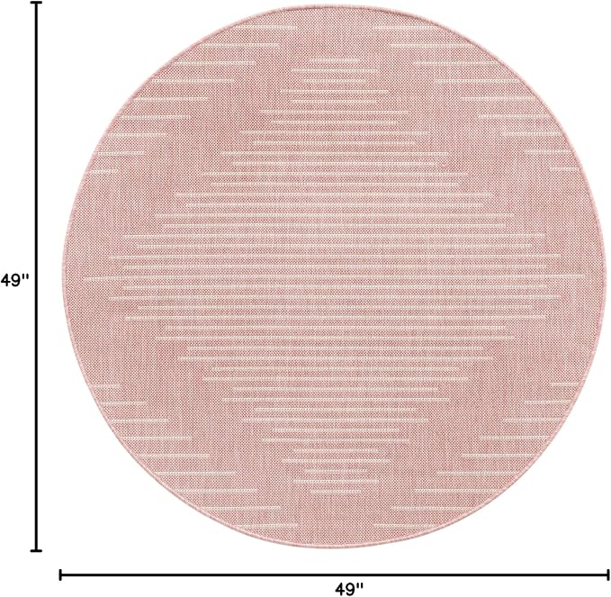 Unique Loom Outdoor Modern Collection Area Rug - Tambor (4' 1" Round, Pink/ Ivory)