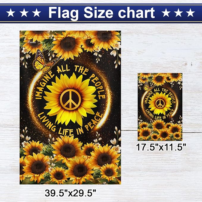 FLAGWIX 30x40 House Flag, Sunflower, Hippie Peace Flag - Double Sided, Heavy Duty Canvas, Fade Resistant - House Flags, Decorations For Home, Outside, Indoor, Outdoor Decor Flag with Grommets