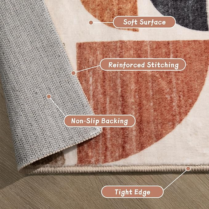 5x7 Area Rugs Washable,Boho Rugs Non Slip Modern Abstract Large | Throw Carpet for Living Room Bedroom Dining Room Soft Low Pile Floor Indoor Bohemian Terracotta