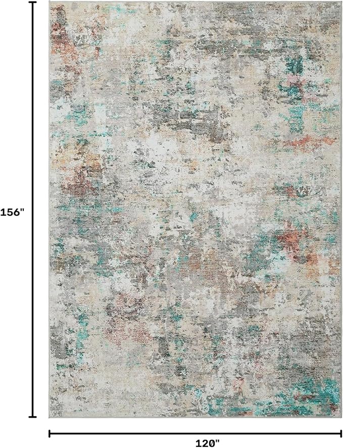 ROYHOME Modern Abstract Area Rug 10x13 Non Slip, Colorful | Non Shedding Rug Low Pile Stain Resistant for Bedroom Living Room