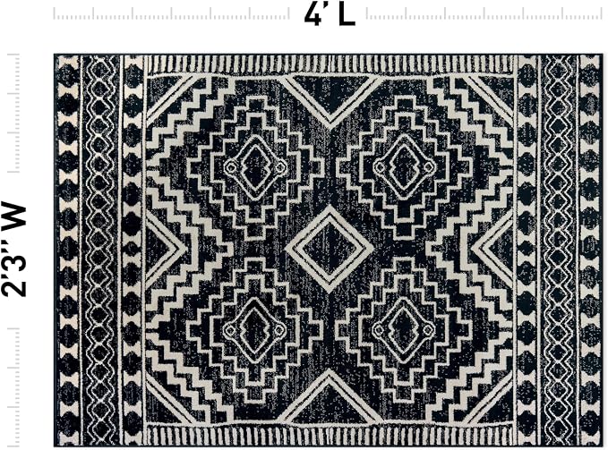 Rugshop Southwestern Geometric Tribal Boho Area Rug Soft Black 2' 3" x 4' | Rectangular, Size 2' 3" x 4', Living Room, Bedroom, Dining Room, Home Office, Kitchen, Entryway, Hallway, Nursery, Kids Room