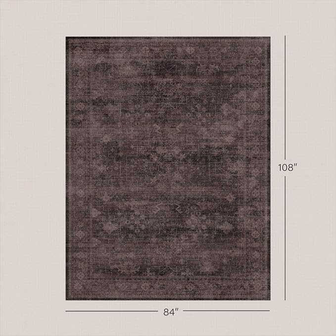 Modern 7x9 Dark Taupe Brown Area Rug for Dining Room, Living Room & Bedroom, Vintage Farmhouse Distressed Geometric Carpet, Easy to Clean, Slip-Resistant, Stain & Fade Resistant, Ultra Soft
