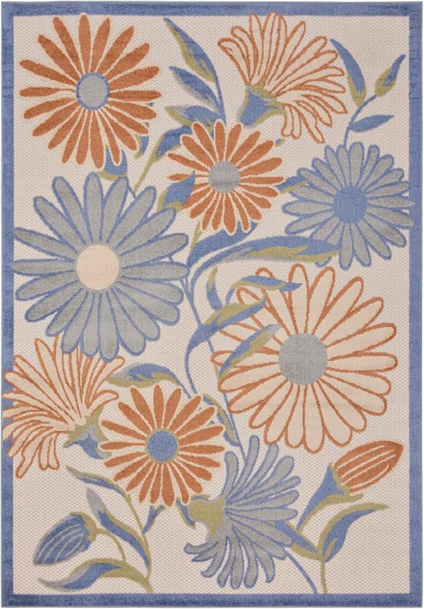 Nourison Home Aloha Beige Multicolor 5'3" x 7'5" Area Rug - Easy Clean, Non Shedding, Bed Room, Living Room, Dining Room, Kitchen (5' x 8')