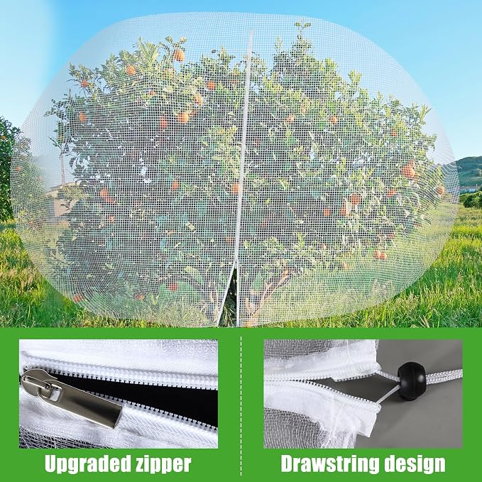12 x 16 ft Large Fruit Tree Netting for Protecting Fruit from Squirrels Birds Bug Deer & Rat Garden Mesh Netting with Zipper and Drawstring Tree Covers for Blueberry Peach Apple Garden Bushes