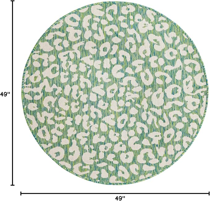 Unique Loom Outdoor Safari Collection Area Rug - Leopard (4' 1" Round, Green Blue/ Ivory)