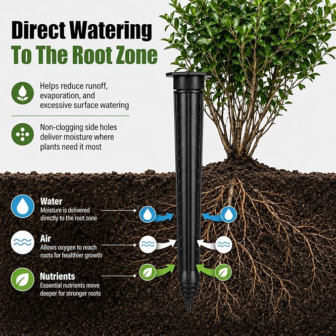 Junkin 6 Pack Tree Watering Stake Large UV Protected ABS Plastic Deep Root Irrigation Spike for Garden Shrubs Bushes Shrubs Flowers Fruits Vegetables Potted Plants (14 Inch)