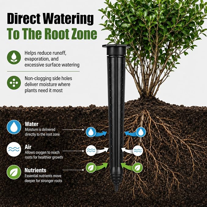 Junkin 18 Pack Tree Watering Stake Large UV Protected ABS Plastic Deep Root Irrigation Spike for Garden Shrubs Bushes Shrubs Flowers Fruits Vegetables Potted Plants (14 Inch)