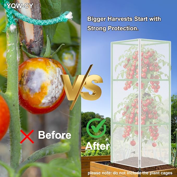 Garden Bird Netting Cover for Square Plant Cage, Plant Cover 59" x 17.7" Insect Tomato Cage Net with Zipper and Drawstring, Tomato Trellis Netting Protection Cover for Protecting Plant (6 Pack)