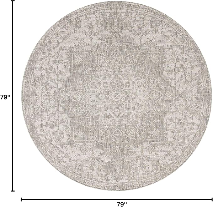 Unique Loom Outdoor Collection Area Rug - Dubai (6' 7" Round, Gray/ Ivory)