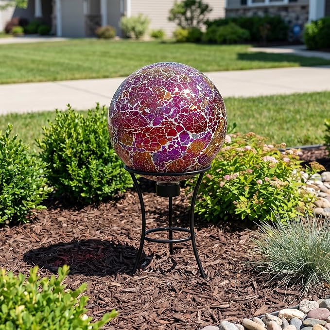 Sunnydaze 10" Mosaic Glass Gazing Ball for Garden, Globe for Outdoor Decor | Pearl Pink, 2 pk, Decorative Sphere Fits Most Stands, Garden Ball for Outside, Flower Bed, Backyard, or Indoor Display