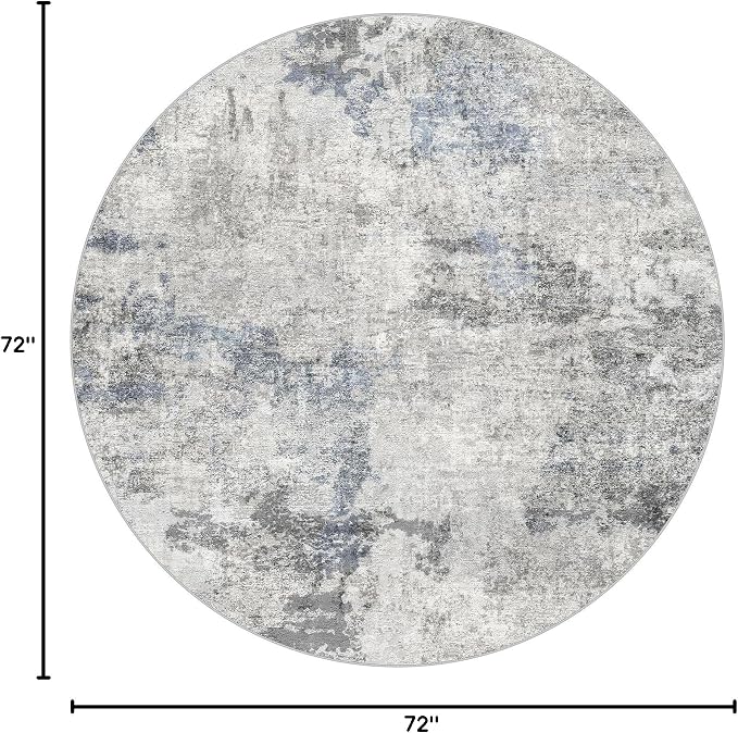 DMOYEST 6ft Round Area Rug for Living Room Washable Non Slip Circle Rug | 6x6 Neutral Modern Abstract Low Pile Rugs Kid & Pet Friendly Soft Carpet for Bedroom Dining Room - Grey Blue
