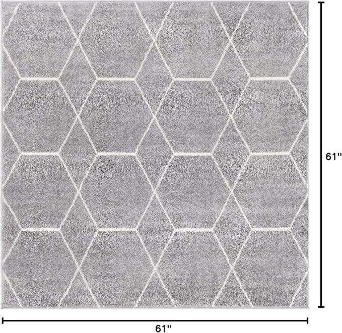 Unique Loom Trellis Frieze Collection Area Rug - Geometric (5' Square, Light Gray/ Ivory)