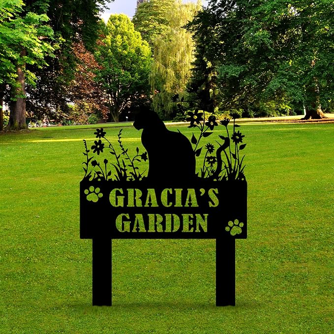 Custom Cat Garden Sign with Stake, Persnalized Metal Sign for Outdoor, Customized Metal Yard Decor, Patio Lawn Art, Custom Pet Name for Farmhouse, Housewarming Gift