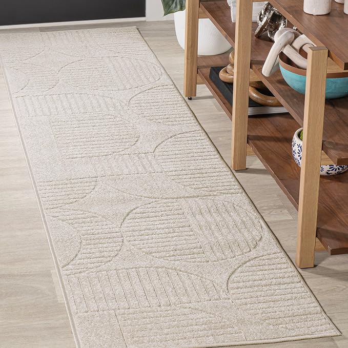 JONATHAN Y Nordby High-Low Arch Striped Ivory/Cream Indoor/Outdoor Runner Rug, 2x10, Pet Friendly, Non-Shedding, Stain Resistant, Easy-Cleaning for Backyard (SCN104B-210)