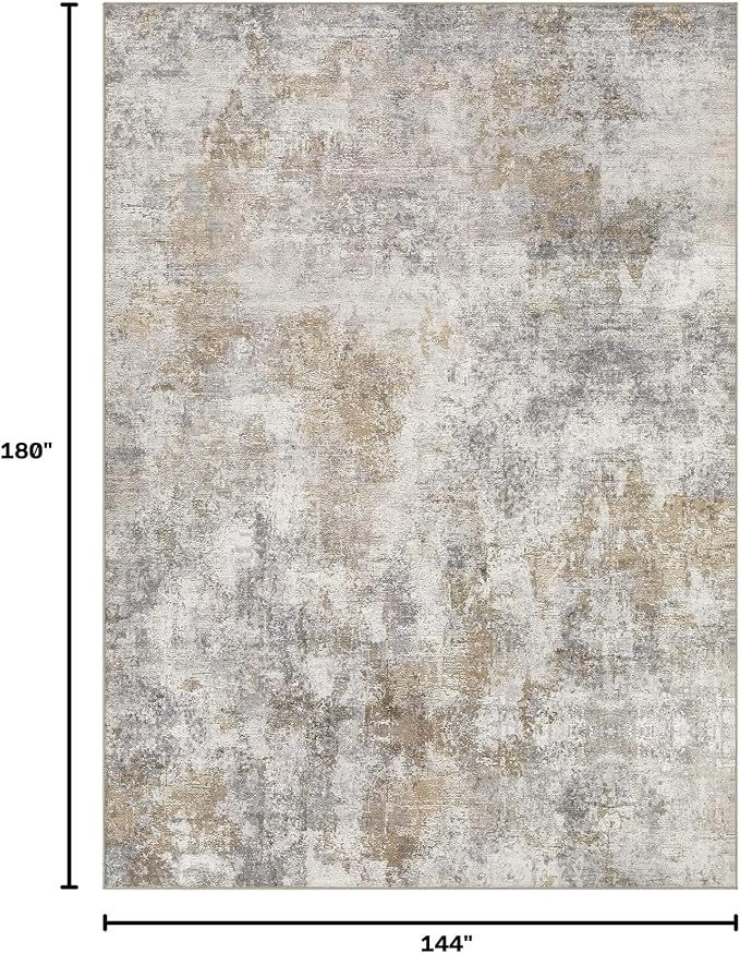 12x15 Area Rug Washable Abstract Rugs for Living Room Light Brown/Grey | for Bedroom, Dining Room, Office, Nursery, Soft Neutral, Low Pile Non-Slip, Kid Pet Friendly, Large Indoor Carpet, Home Decor