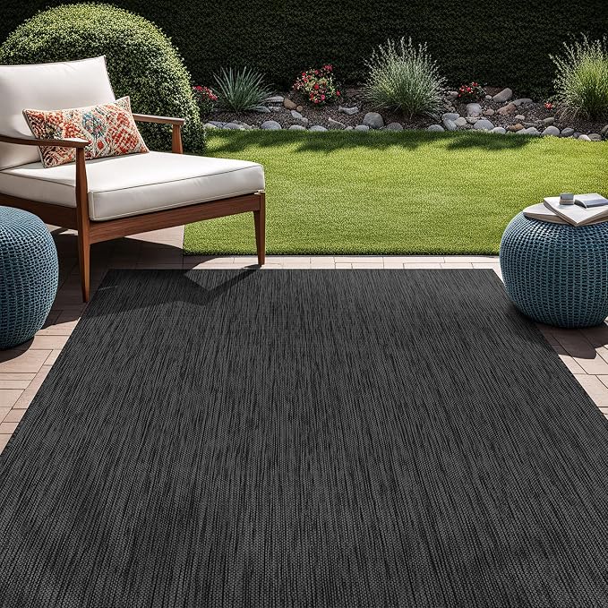 Beverly Rug Indoor Outdoor Rug 8x10, Washable Outside Carpet for Patio, Deck, Porch, Solid Modern Area Rug, Water Resistant, Dark Gray