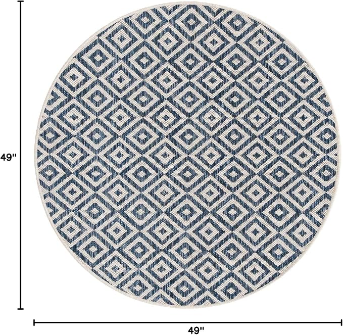 Unique Loom Jill Zarin Outdoor Collection Area Rug - Costa Rica (4' 1" Round, Blue/ Ivory)