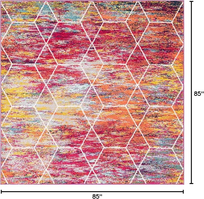 Unique Loom Trellis Frieze Collection Area Rug - Geometric (7' Square, Multi/ Ivory)