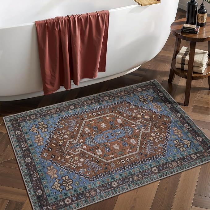 Ciicool 2x3ft Small Area Rug,Washable Boho Thin Mat for Entryway Kitchen | Oriental Non-Slip Low-Pile Indoor Carpet Soft Entry Rugs for Entrance Bedroom Kitchen Bathroom Foyer Decor