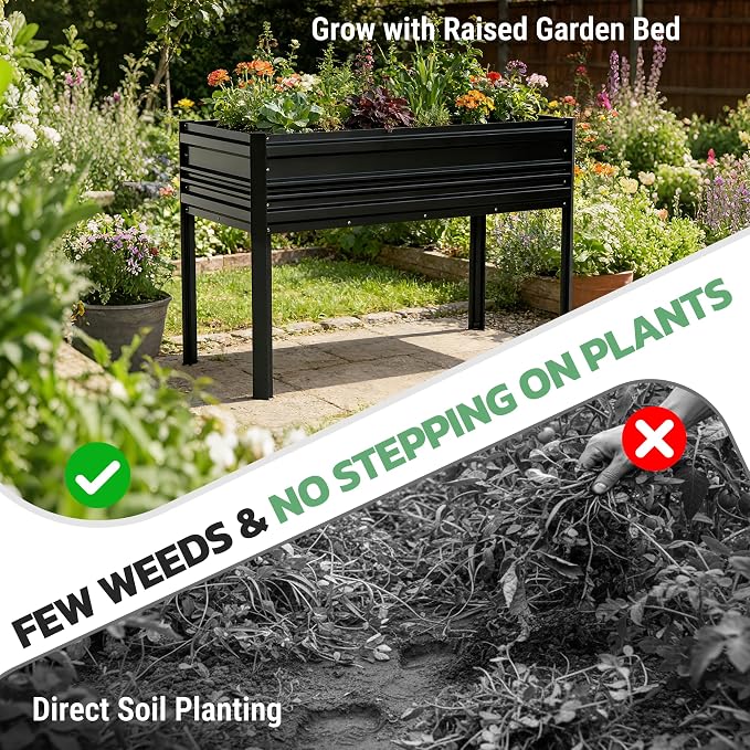 WORKPRO 48x24x32in Outdoor Galvanized Raised Garden Bed with Legs, 600LB Elevated Planter Box for Vegetable, Flowers, Herbs, Black