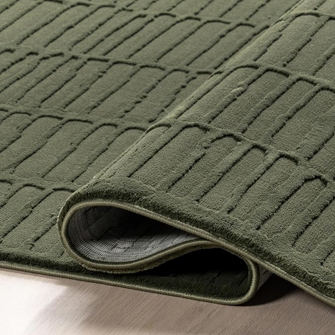 nuLOOM Kailani Green Geometric Washable Area Rug, 5' x 8' | Nuloom Kailani Geometric 5' x 8' Machine Washable Area Rug for Living Room Bedroom Dining Room, Green