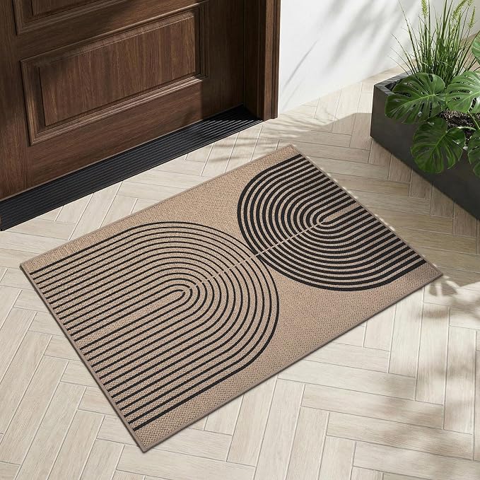 GarveeHome Modern Rainbow Easy Jute Entryway Rug 2x3 for Indoor Outdoor Front Door Mat Neutral Non Slip Non Shedding Washable Carpet Farmhouse Kitchen Mat