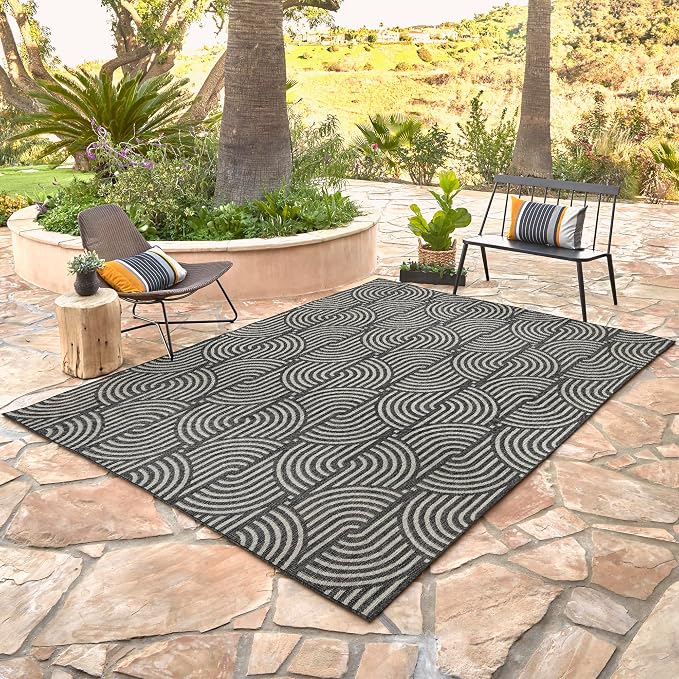 Gertmenian Indoor Outdoor Modern Area Rug - 5x7 Standard, Fade Resistant, Ideal for High Traffic in Living Room, Bedroom, Patio - Geometric, Black, 25533
