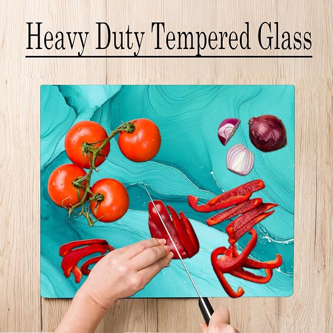 Aqua Blue Marble Kitchen Glass Cutting Board Ocean Decorative Gift Marbled Granite Stone Rock Gift For Her Mom Wife (Aqua Marble)