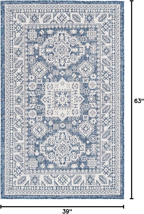 Unique Loom Outdoor Aztec Collection Area Rug - Chalca (3' 3" x 5' 3" Rectangle, Blue/ Ivory)