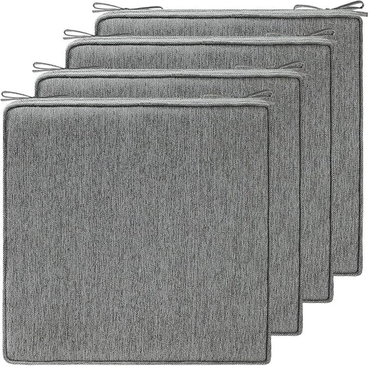 18.5 x 16 Inch Outdoor Chair Cushions with Tie Straps, Set of 4 Thick Water Repellent Rectangle Patio Chair Pads for Garden Lawn Patio Furniture, Linenweave Gray